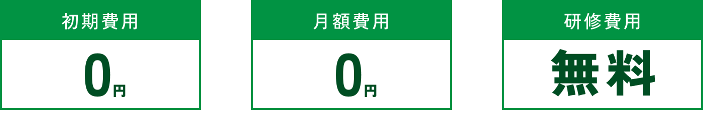 初期費用「0円」月額費用「0円」研修費用「無料」
