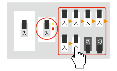 漏電遮断器を入、配線用遮断器をひとつずつ入れる